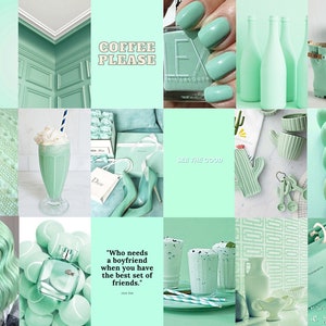 100 Mint Green Collage Kit, Green Pastel Wall Collage, Mint Aesthetic Wall Prints, Mint Green Photo Collage Prints Digital Download image 5