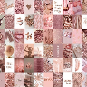 Collage de 100 piezas en oro rosa, collage estético rosa, collage rosa empolvado, collage rosa ruborizado, collage femenino, rosa estético (descarga digital)