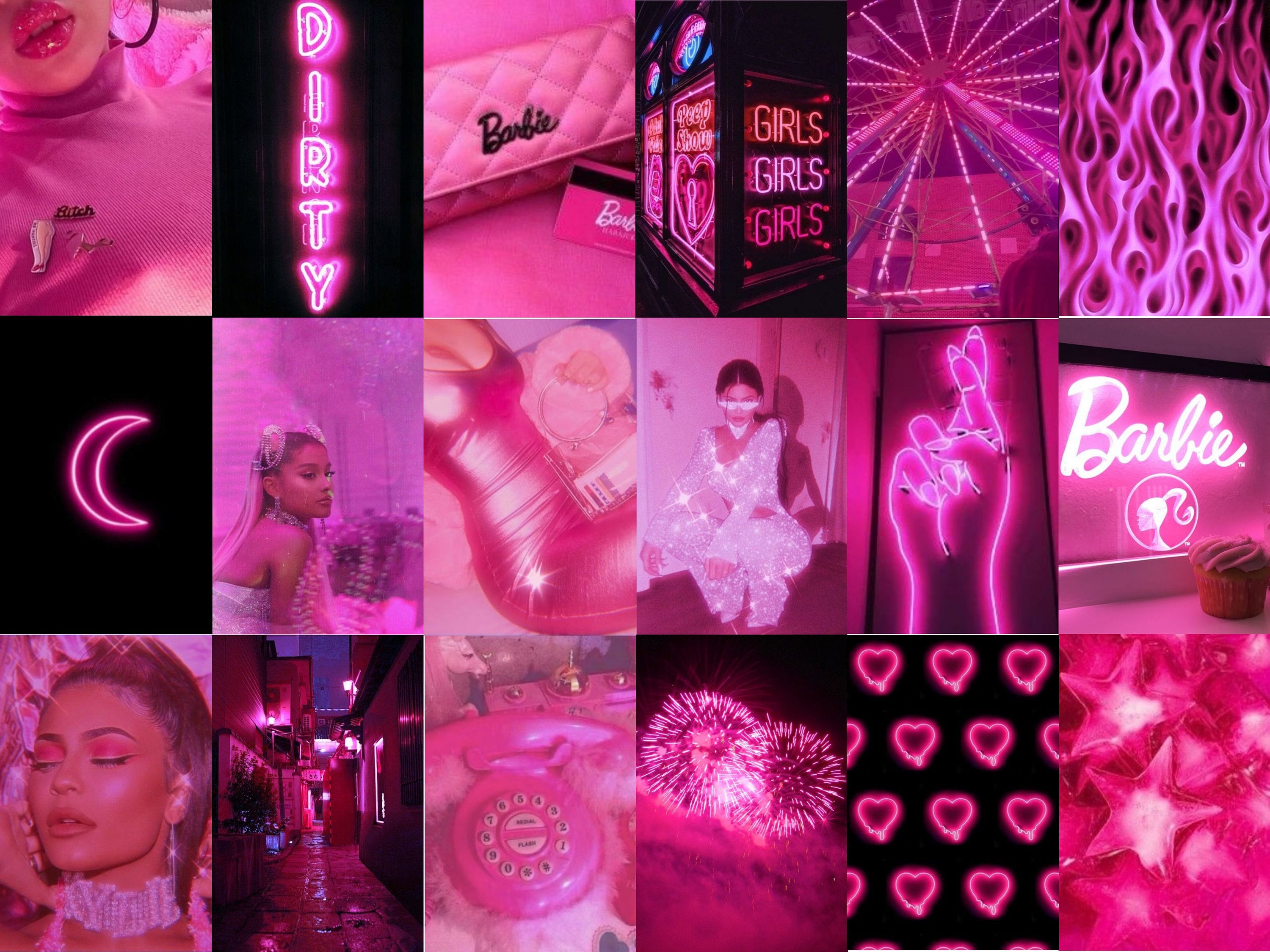 100 Neon Pink Wall Collage Kit Pink Aesthetic Photo Prints - Etsy