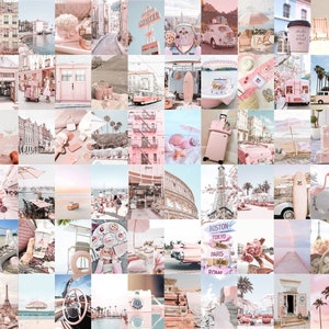 100 Blush Pink Travel Collage Kit, Pastel Pink Wall Collage, Travel Aesthetic Wall Prints,Travel Wanderlust Photo Collage (Digital Download)