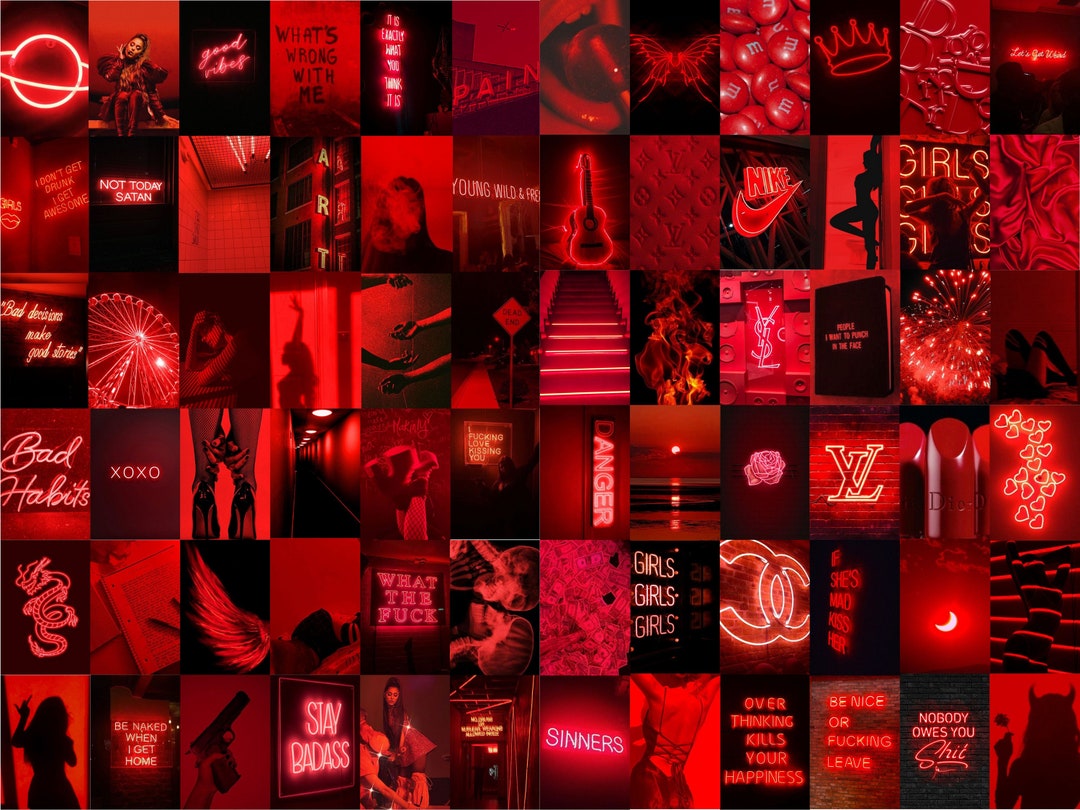 100 Neon Red Wall Collage Kit Red Aesthetic Photo Prints - Etsy