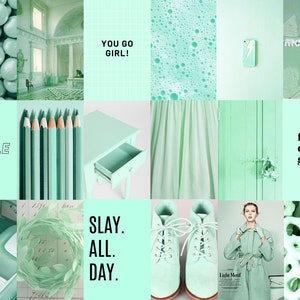 100 Mint Green Collage Kit, Green Pastel Wall Collage, Mint Aesthetic Wall Prints, Mint Green Photo Collage Prints Digital Download image 3