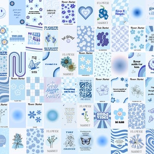 BESTSELLER 100 Blue Danish Pastel Collage Kit, Blue Pastel Wall Collage, Pastel Blue Preppy Prints, Pastel Blue Photo Collage Prints