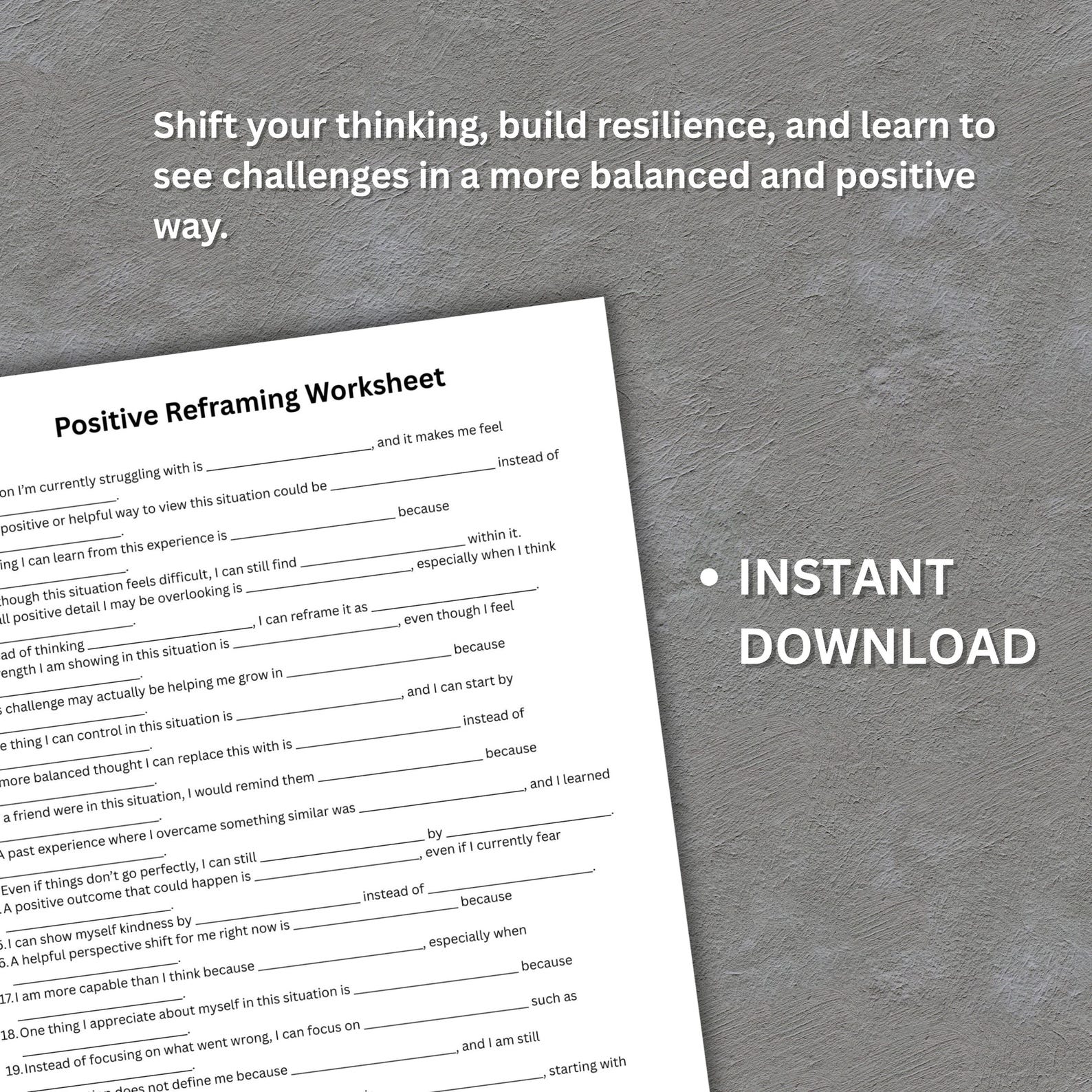 Positive Reframing Worksheet, CBT Thought Reframe PDF, Anxiety Self ...