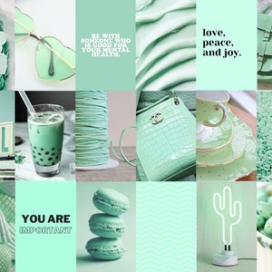 100 Mint Green Collage Kit, Green Pastel Wall Collage, Mint Aesthetic Wall Prints, Mint Green Photo Collage Prints Digital Download image 4