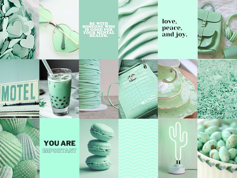 100 Mint Green Collage Kit, Green Pastel Wall Collage, Mint Aesthetic Wall Prints, Mint Green Photo Collage Prints Digital Download image 4