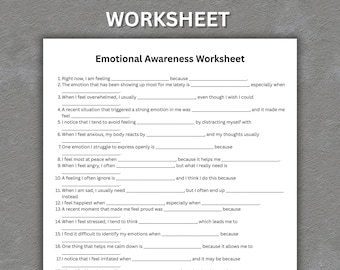 Emotional Awareness Worksheet Printable, Feelings Reflection Worksheet, Therapy Journal Prompts PDF, Mental Health Workbook