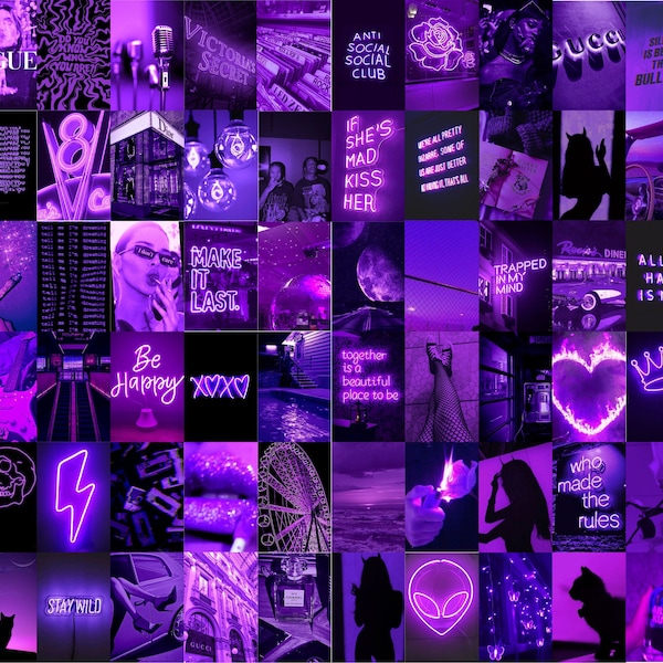 100 Neon Purple Wall Collage Kit, Purple Aesthetic Collage Kit, Neon Purple Printable Collage, Euphoria Purple (Digital Download)