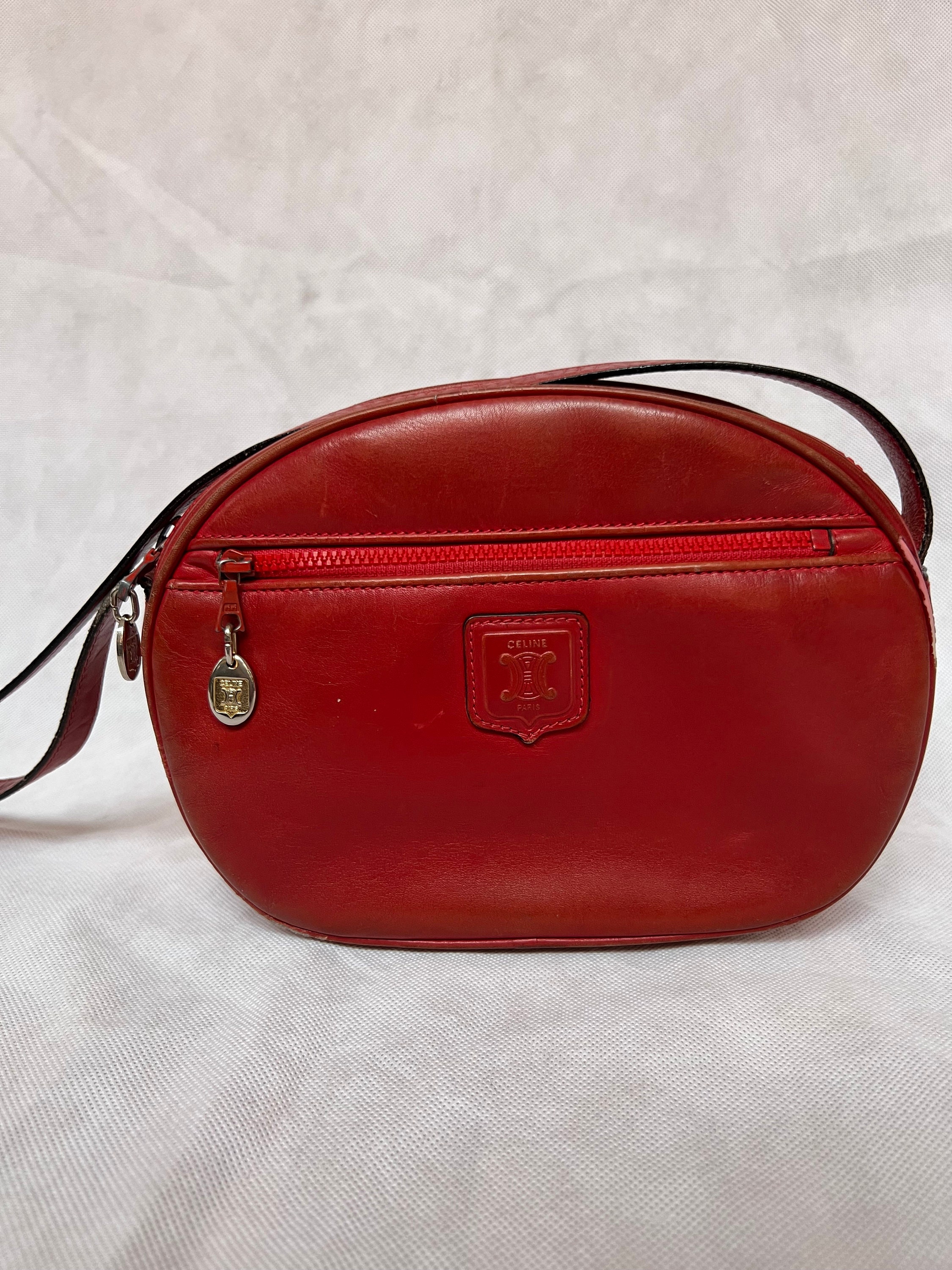 1990s Celine Red Leather Two-Way Ring Bag at 1stDibs