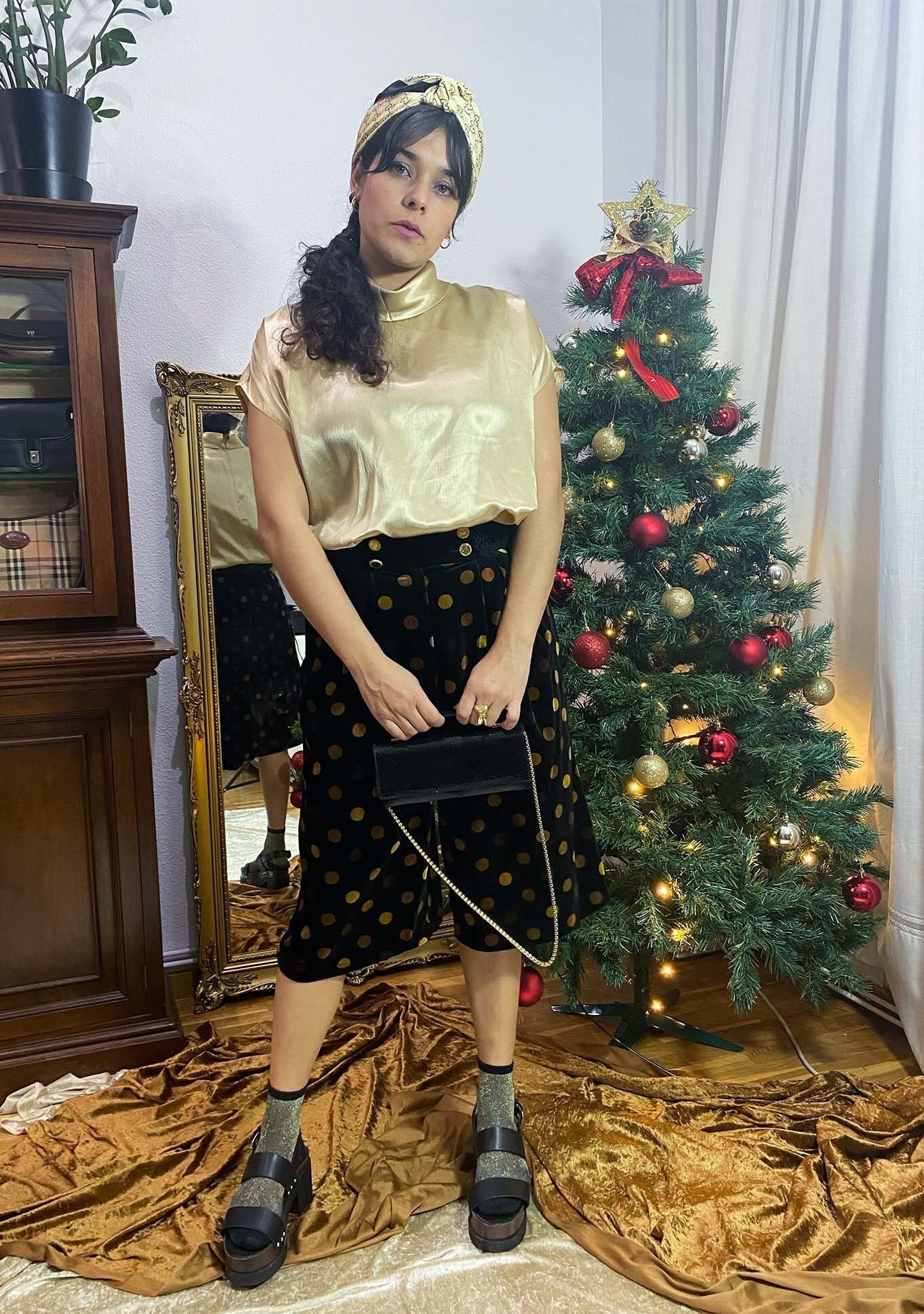 Vintage Gold Satin Blouse. Elegant 