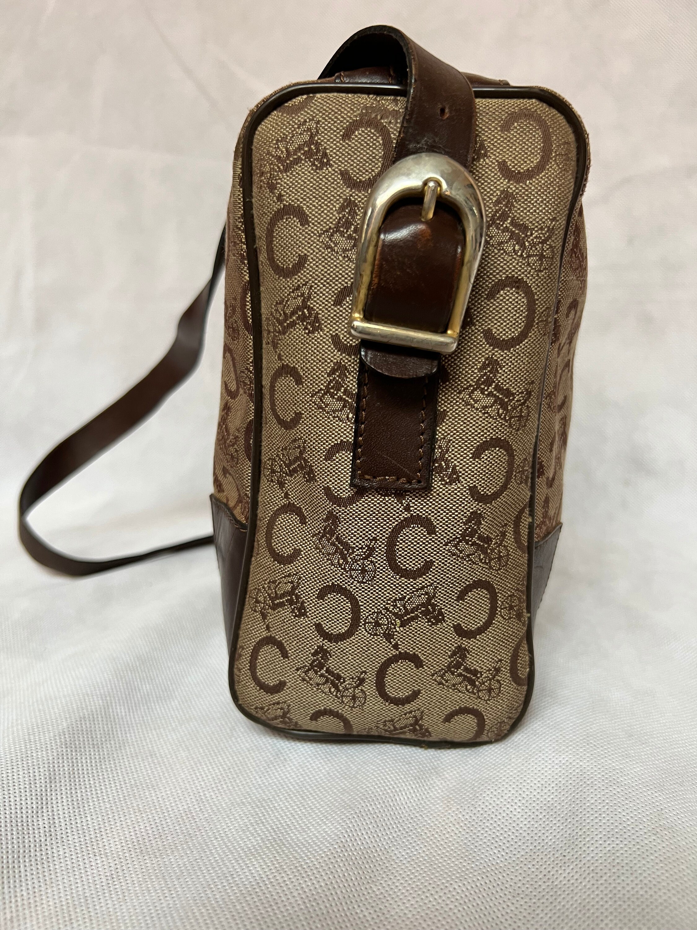 Vintage Monogram Celine Bag in Brown Canvas and Leather. Luxury Vintage Celine Wallet. Celine Long Strap Wallet. Celine Bag Gift for Her.