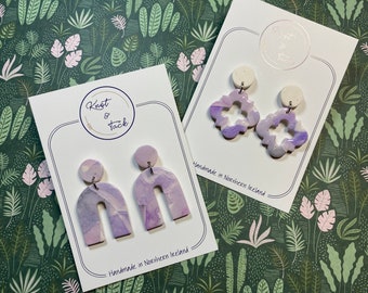 Icey marbled polymer clay earrings in lavender, purple and silver | christmas gift | handmade | gift for her