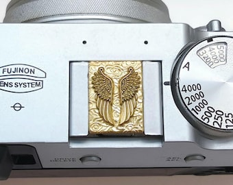 Angel Wings Hot Shoe Cover: Laser-Engraved Brass Camera Accessory