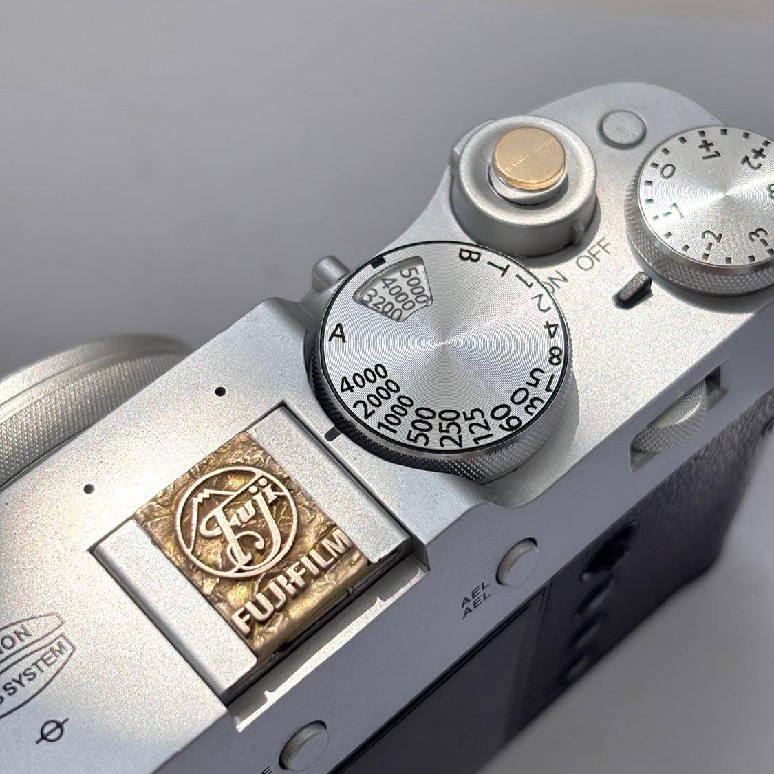 Custom Embossed Bronze Fujifilm Camera Hot Shoe Cover, CNC