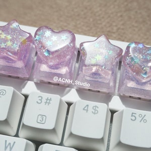 Pentagram keycap, Heart keycap, Pink keycap, Cute keycap, Artisan resin keycap, Kawaii keycap, love keycap, MX Keyboards, Star keycap set