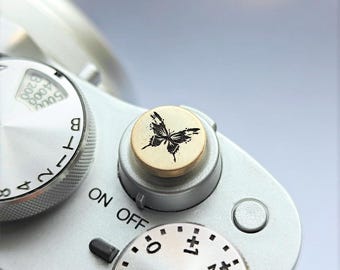 Butterfly & Bee Camera Shutter Button: Brass Accessory Photography Gift
