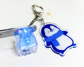 Penguin lighting Clicky keychain, custom artisan keycap, Clicky fidget