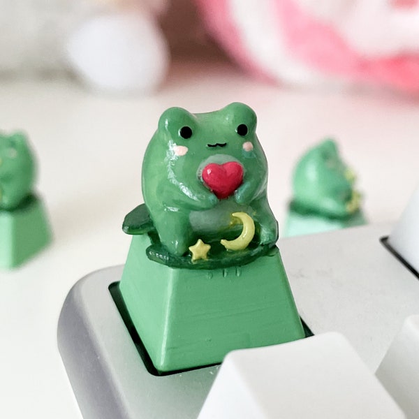 Lovely frog keycap, Kawaii Artisan keycap, custom cherry mx keycap for mechanical keyboard, gift for her, Limited edition