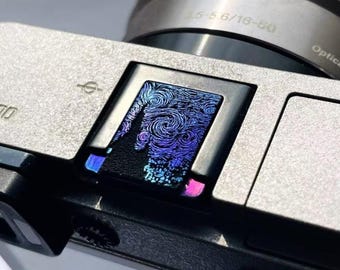 Starry Night Inspired Titanium Camera Hot Shoe Cover, CNC Engraved & Heat Colored, Camera Accessory