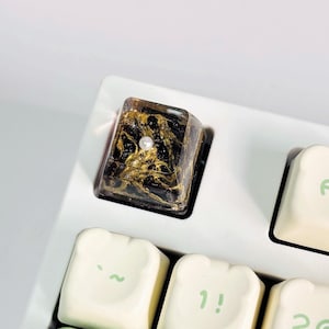 Golden Time - Glit keycap, Black gold shinning SA profile Artisan keycap, Custom keycap for mechanical keyboard, Cool keycap, PC decoration