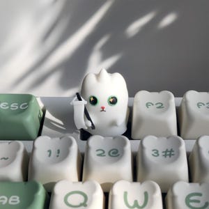 Cat Ghost Artisan Keycap: Handmade Resin Keycap for Cherry MX Keyboard image 6