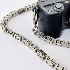 Square Puzzle Camera Strap: Silver Metal Shoulder Strap, Photography Gift
