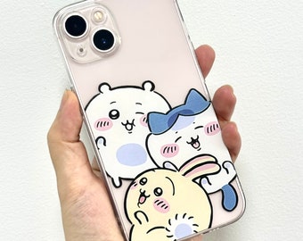 Clear Chiikawa iPhone 15 14 Plus Case, Cute Usagi iPhone Pro Holder, Soft Silicone case for iPhone 13 12 11 Pro Max, iPhone 7 8 X XS XR