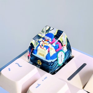 Custom Dora Time Machine Artisan Keycaps: Kawaii Backlit Resin Keycap for Mechanical Keyboard