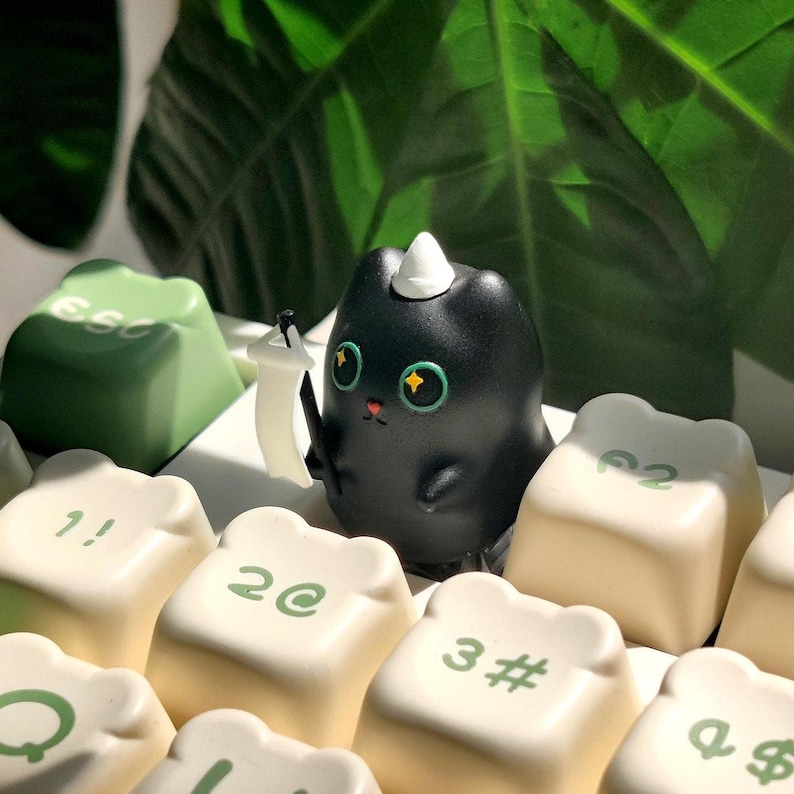 Cat Ghost Artisan Keycap: Handmade Resin Keycap for Cherry MX Keyboard image 2