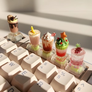 Beverage keycaps, Coffee Mocha keyboard caps, Kawaii Computer Accessories, Artisan backlit keycaps set, Food keycaps for Mechanical keyboard
