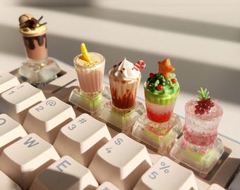 Coffee Mocha Artisan Keycaps: Kawaii Backlit Resin Keycap Set