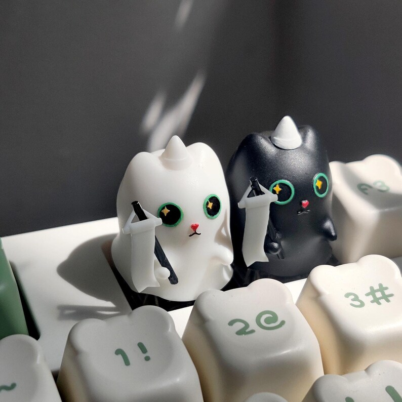Cat Ghost Artisan Keycap: Handmade Resin Keycap for Cherry MX Keyboard Bundle