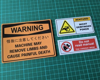 WARNING! Sticker Selection 1 / Warning / Danger / Vinyl Stickers / Workshop / Machine Tools