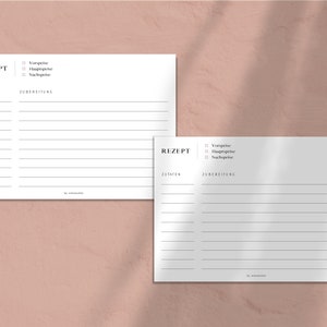 Tarjetas de recetas imprimibles modernas, minimalistas, blancas