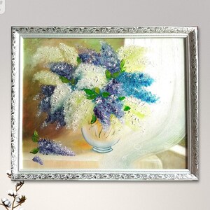 Pintura pintada com flores, Buquê, emoldurada, tela sobre papelão, decoração para casa, presentes, original, uma, decoração de parede.