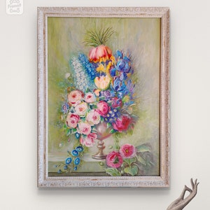 Peinture à l'huile sur toile Peinture de fleurs Bouquet de fleurs Fleurs Cadeaux Original One Art