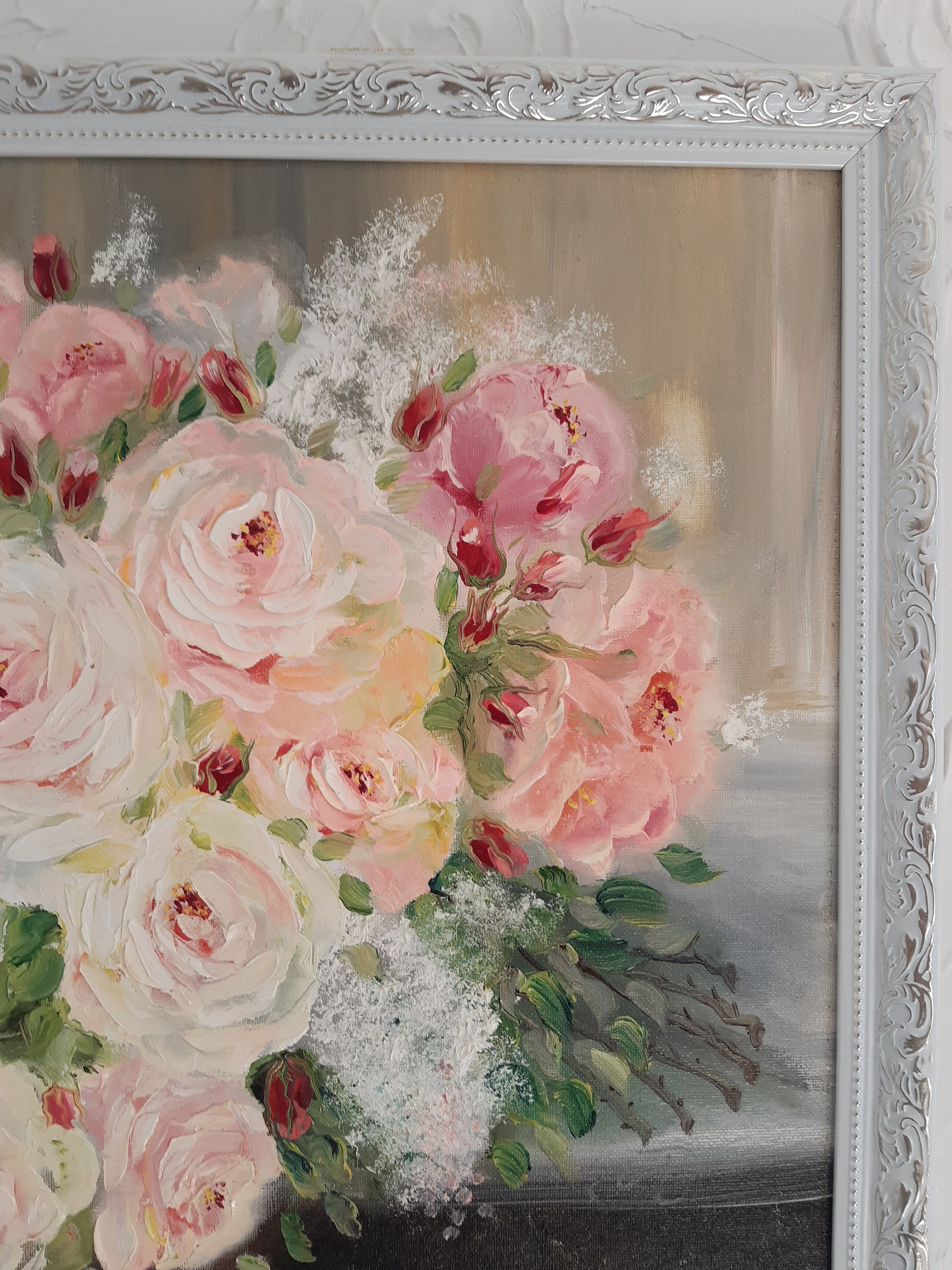 Painted Painting Bouquet of Roses Oil Paint Framed Oil Etsy UK