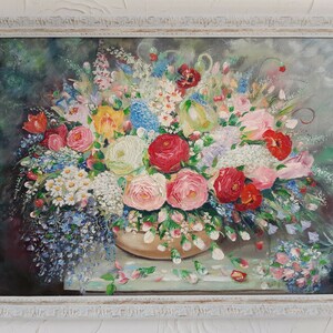 Tableau peint avec des fleurs, les fleurs sont inspirées par la beauté, huile sur toile, encadrée, ornée, art, original, unique, maison, décoration murale, cadeaux.