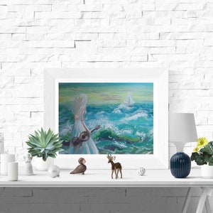 Cuadro pintado en acrílico sobre cartón Esperando Decoración del hogar Decoración de pared Regalo Arte