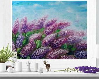 Painted painting with flowers Oil in wind  Oil  Home Wall  decor Gifts Original Single Art One Gentle