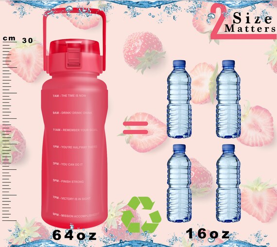 Botella De Agua De Medio Galón De 64 Oz Con Pajita Y Marcad Botella De Agua De Medio Galón De 64 Oz Con Pajita Y Marcad