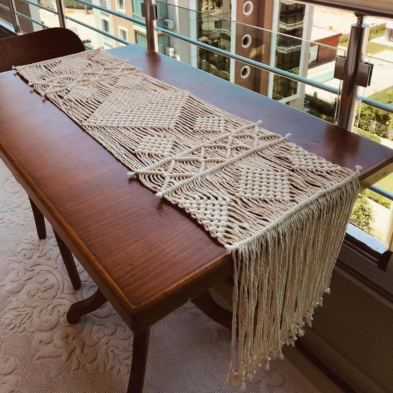 Handmade Macrame Table Runner Cotton Table Runner Boho Décor Etsy