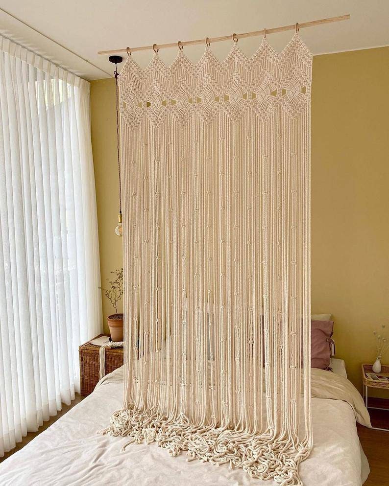 Macrame Curtains Shower Curtains Macrame Fabric Panels Kid Etsy