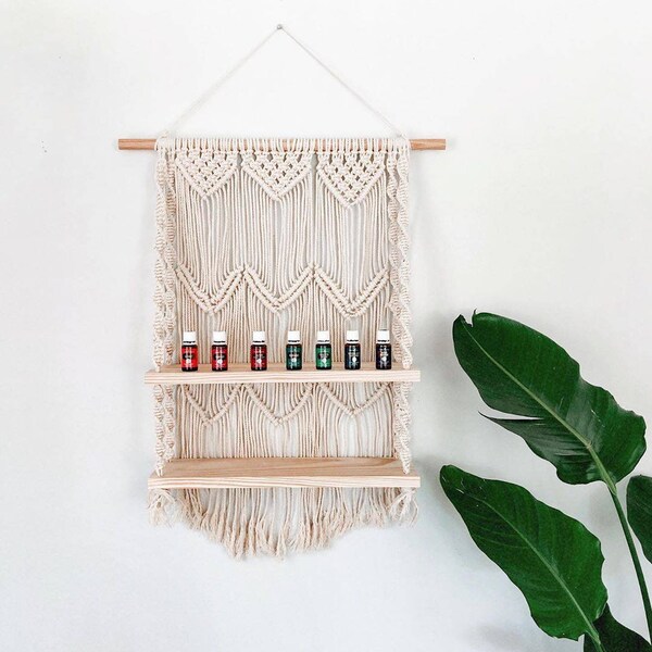 Hecho a mano Maceame shelf pared colgante planta estante Boho home decoración tapiz pared colgante (5 días de entrega esperada)