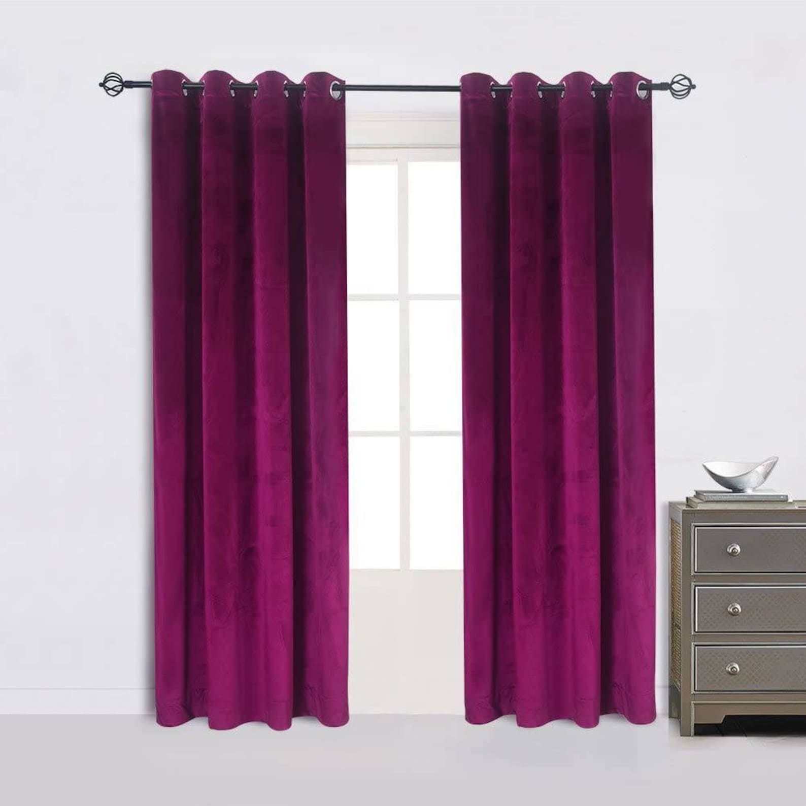 Home Super Set of 2 Panel Soft Fushia Velvet Curtain Custom | Etsy