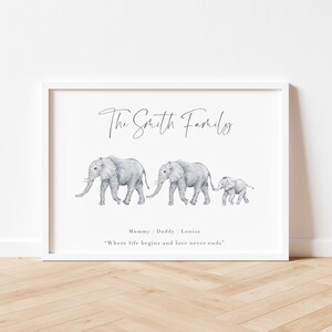 Personalised Elephant Family Print, Mothers Day Gift, Elephant Art, Family Prints, Elephant Family, Gift for Mum, New Baby Gift