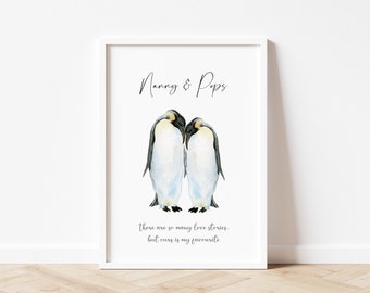 Personalized Penguin Couple Print - Christmas Gift for Couple