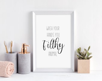 Lávate las manos con un estampado animal sucio, decoración de baño original