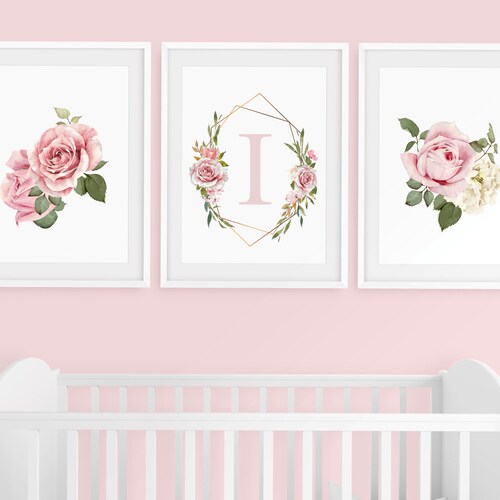 Flower Nursery Print Set of 3 Prints Pink Nursery Decor Etsy