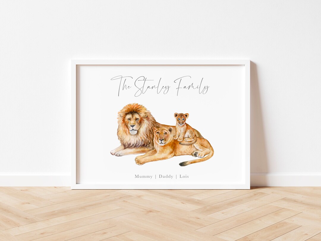 Personalized Lion Family Print, Custom Names, Living Room Decor - Etsy